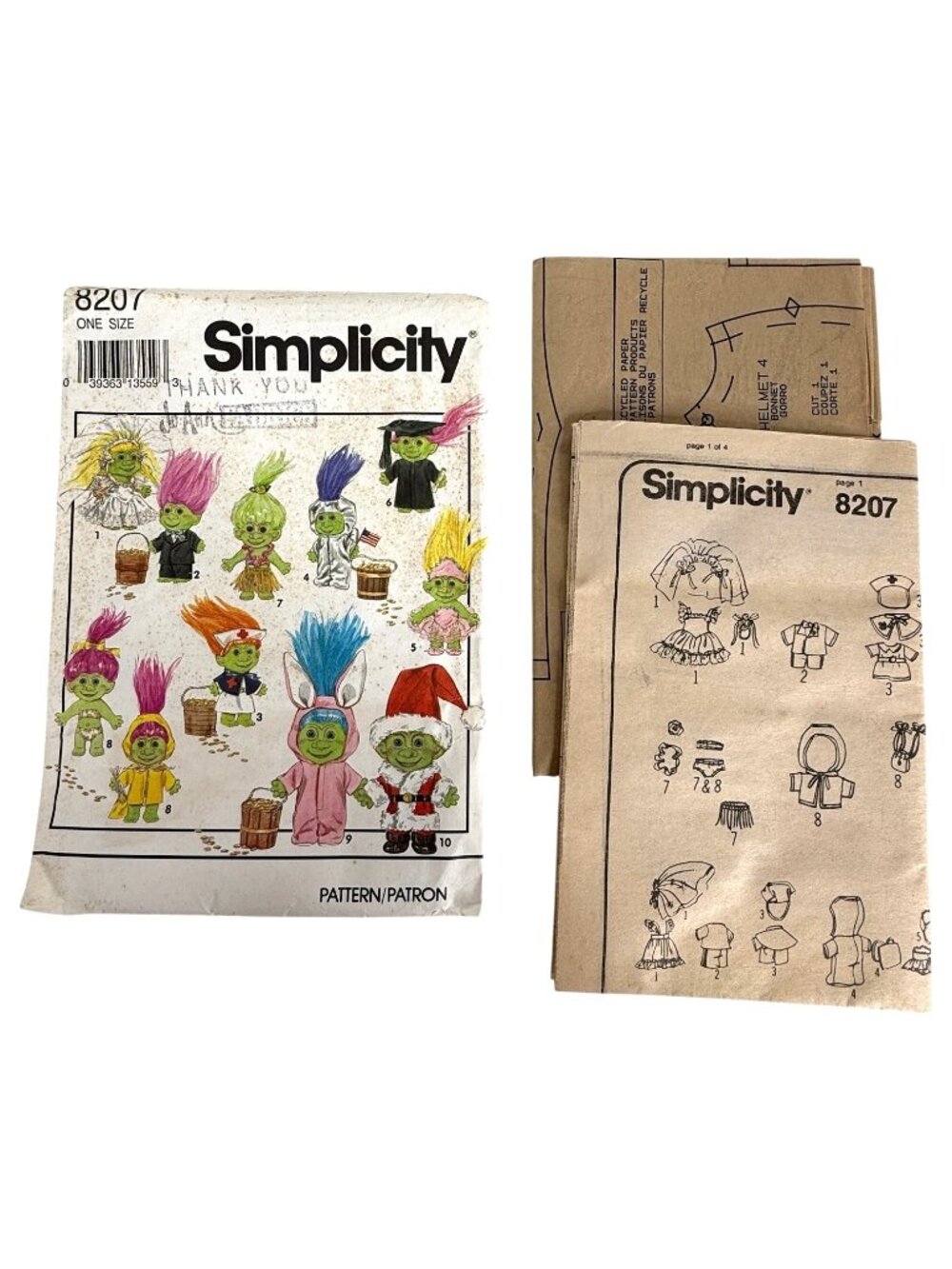 1992 Simplicity 8207 Troll Doll Clothes Sewing Pattern For 6" Dolls Elf Gnome UC
